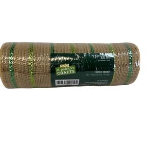 St Patricks Crafts Deco Mesh‎ Burlap Natural Green Stripe 10" x 10yd